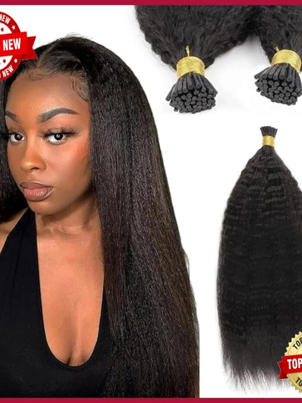 24 Inch I Tip Human Hair Extensions Kinky Straight Cold Fusion 50G